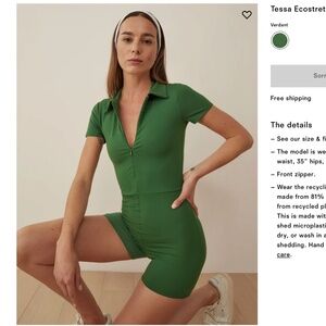 Reformation Green Short Sleeve Jumpsuit